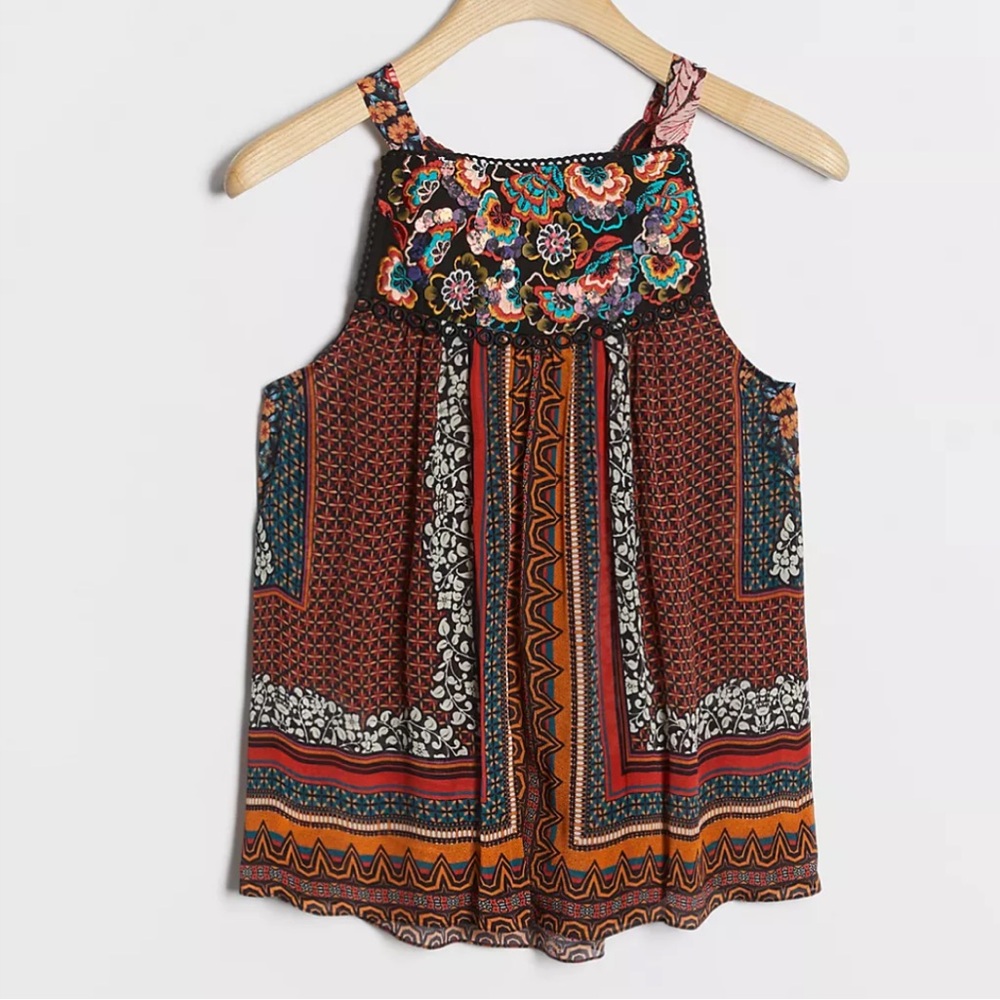 Anthropologie Fiona Embroidered Tank